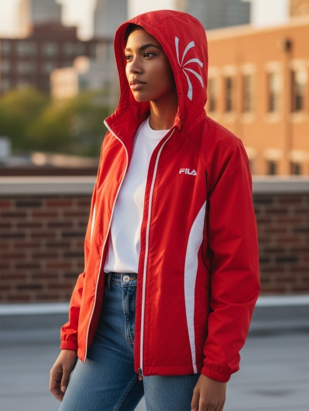Fila Sport Red Windbreaker Hoodie Size Medium